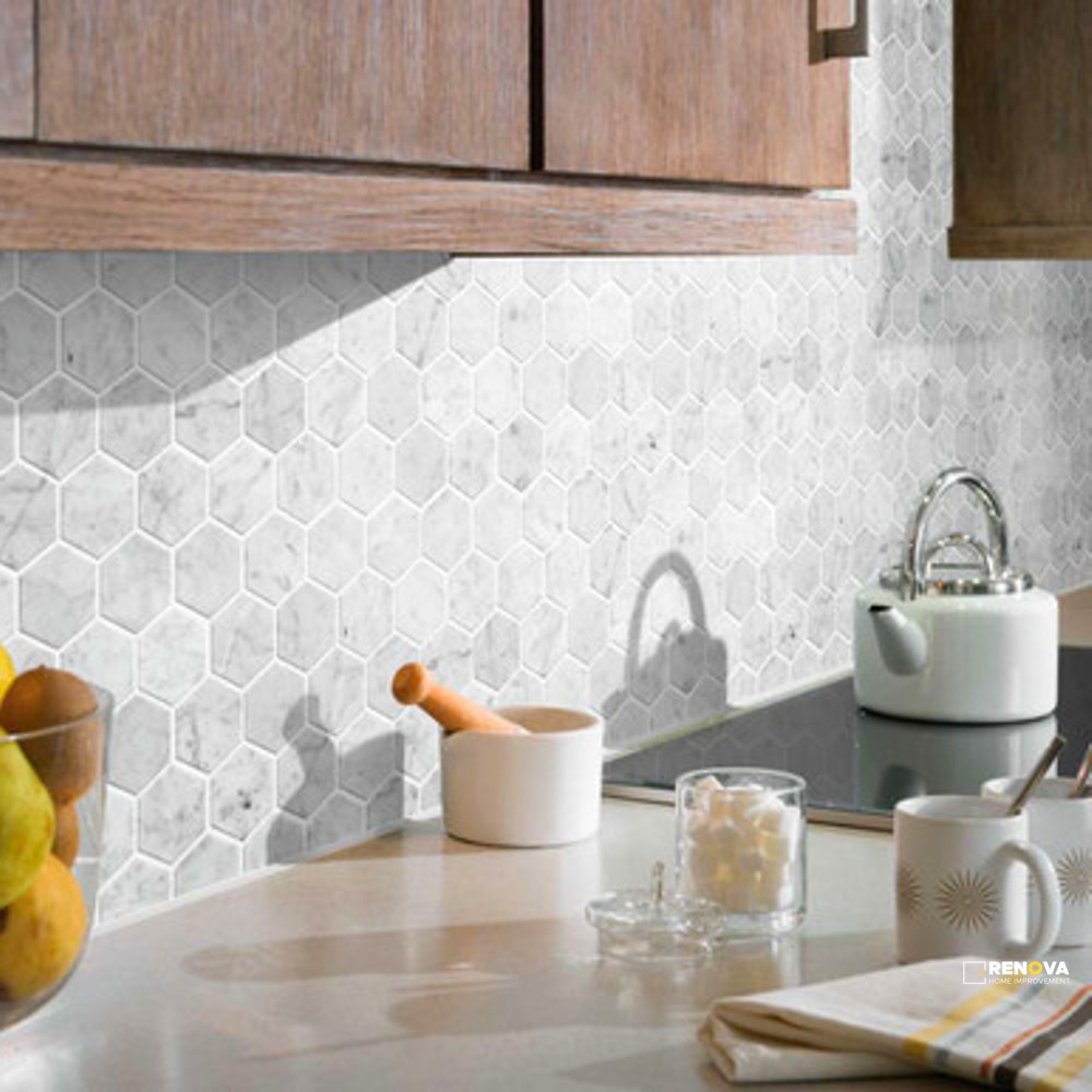 BIANCO CARRARA STONE ESSENTIALS HONED HEXAGON MOSAIC 3"