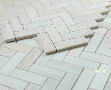 HERRINGBONE WOODEN WHITE HONED MOSAIC 12" X 12" - 2