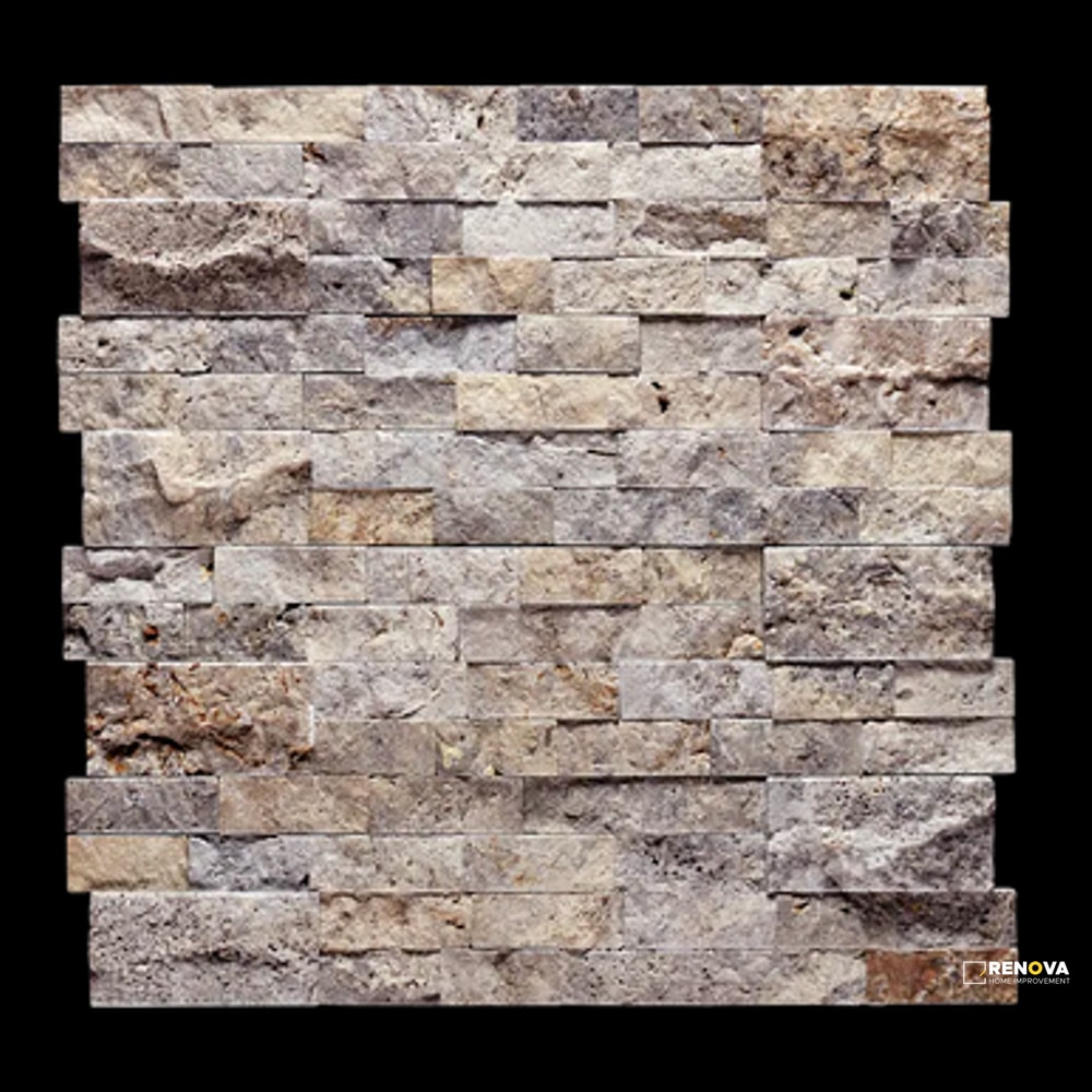SILVER SPLIT FACE 3D STACKED STONE 5-7/8" X 24" - 3