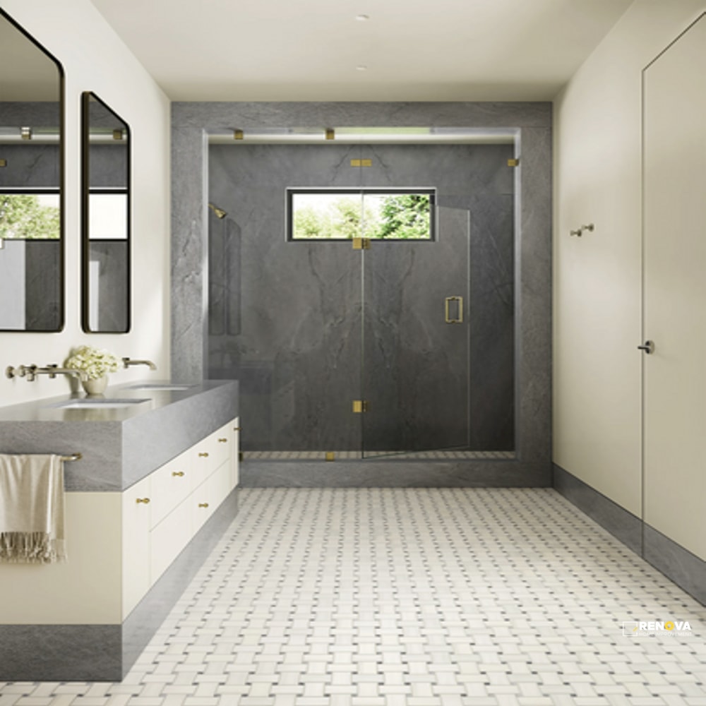 DOLOMITE W/BARDIGLIO DOT HONED BASKETWEAVE MOSAIC - 2