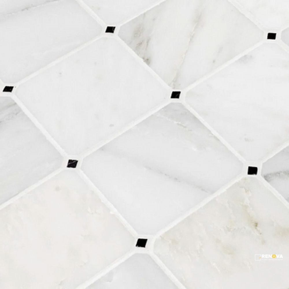 CHAPTER 15 - STATUARIO OCTAGON BLACK DOT MOSAIC 11-1/4" X 11-1/4" - 2