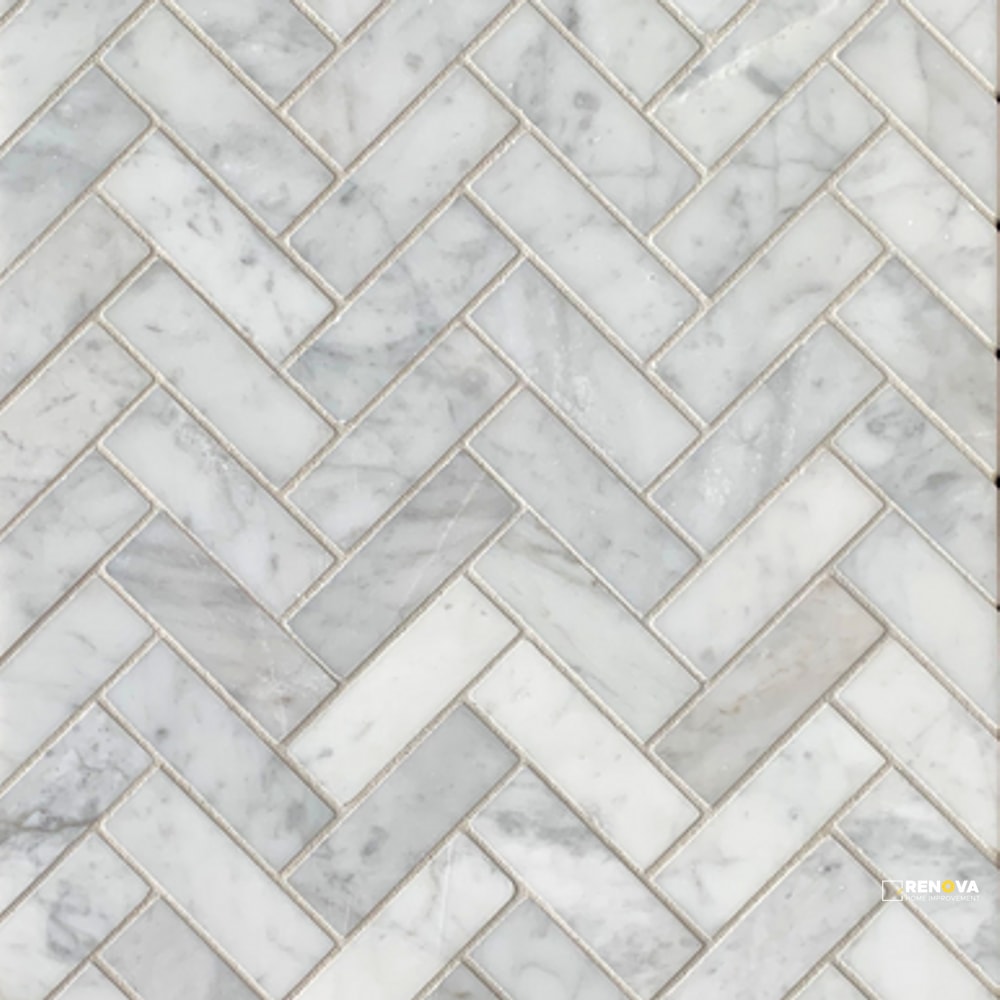 BIANCO CARRARA STONE ESSENTIALS HONED HERRINGBONE MOSAIC 1" X 3" - 2