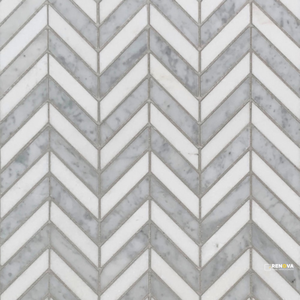 BIANCO CARRARA/THASSOS STONE ESSENTIALS HONED CHEVRON MOSAIC 5/8" X 2-1/2" - 2