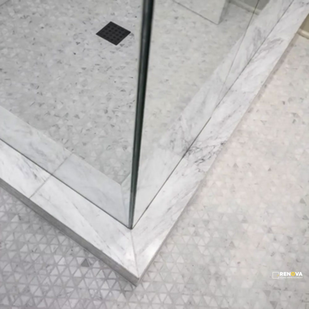 BIANCO CARRARA STONE ESSENTIALS HONED TUMBLED TRIANGLE MOSAIC 1" - 4