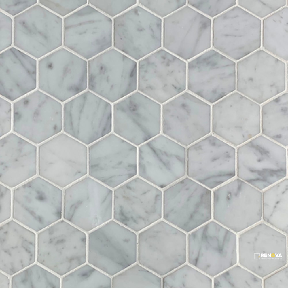 BIANCO CARRARA STONE ESSENTIALS HONED HEXAGON MOSAIC 2"
