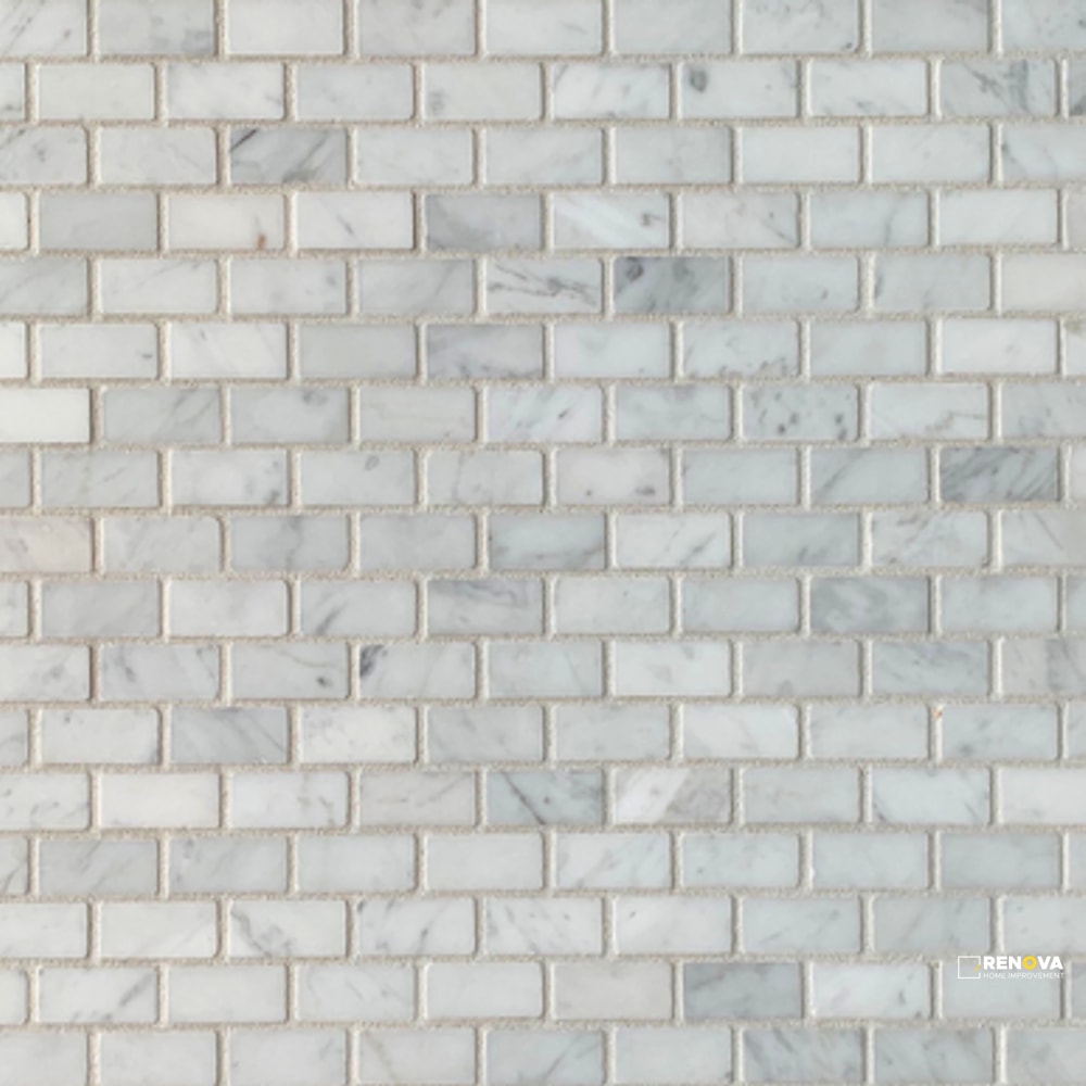 BIANCO CARRARA STONE ESSENTIALS HONED MINI BRICK MOSAIC 5/8" X 1-1/4" - 2