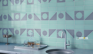 CROSSVILLE CURSIVE SOFT TEAL 6X6 4 CORNER MOSAIC GLOSS - 2