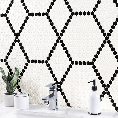 WHITE AND BLACK HIVE PATTERN MATTE ( 14.55 SF PER BOX ) - 2