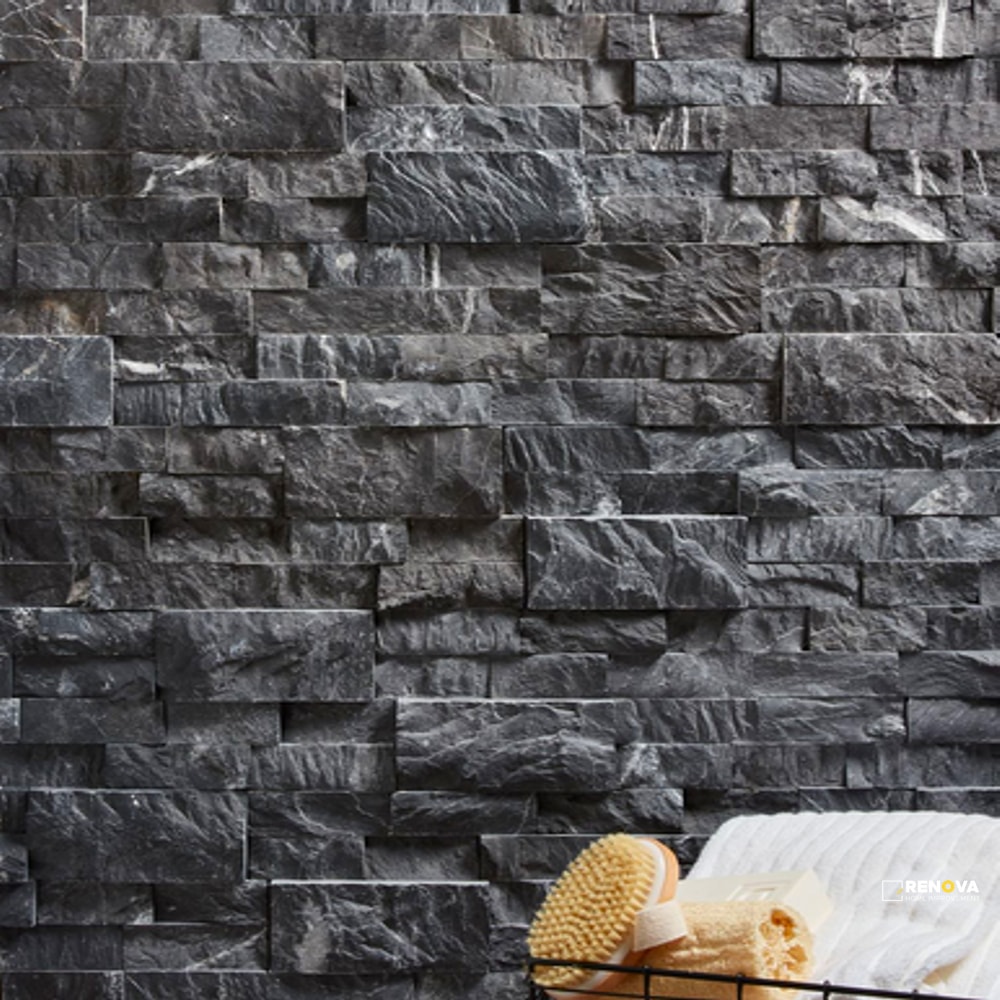 TAURUS BLACK SPLIT FACE 3D STACKED STONE 5-7/8" X 24" - 3