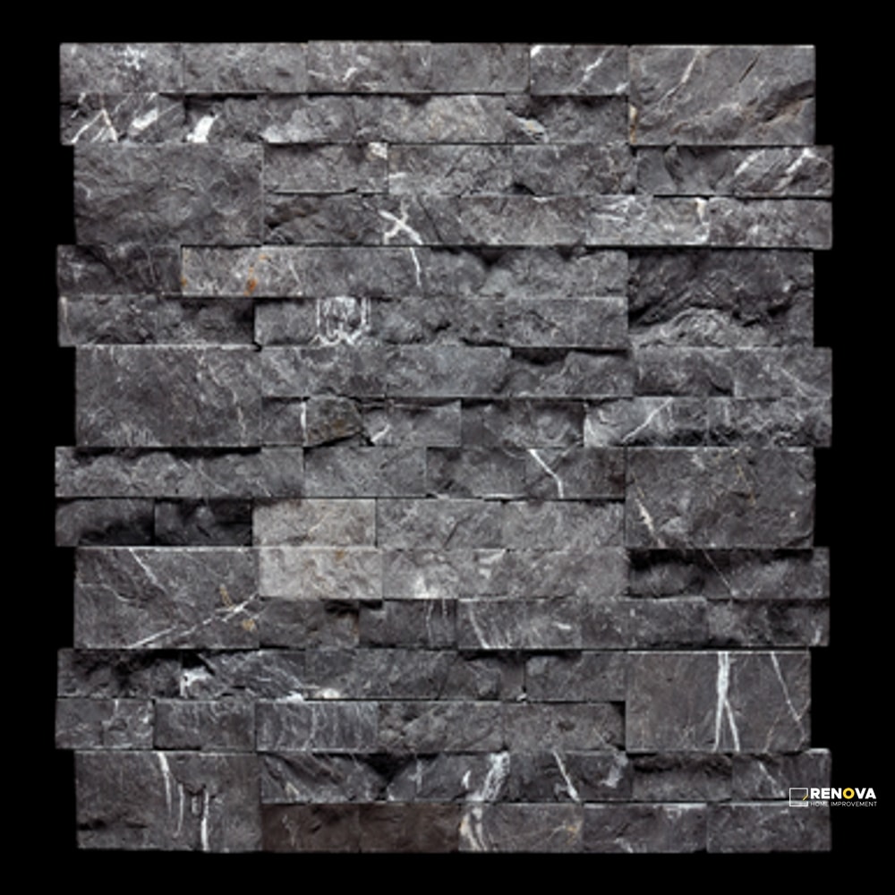 TAURUS BLACK SPLIT FACE 3D STACKED STONE 5-7/8" X 24" - 2