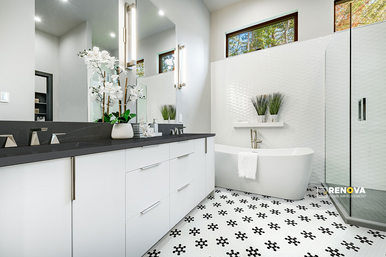WHITE AND BLACK MOD PETAL PATTERN MATTE ( 14.55 SF PER BOX ) - 2