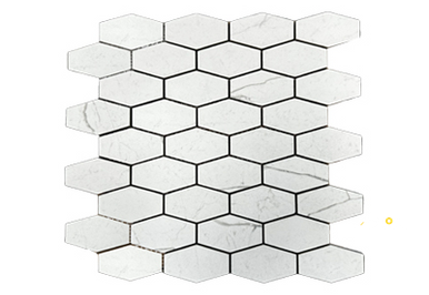 ANTIQUE LUX CORTINA WHITE ELONGATED HEXAGON 3"
