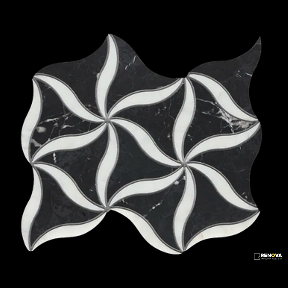NOIR/BLANC HONED PETAL MOSAIC - 2