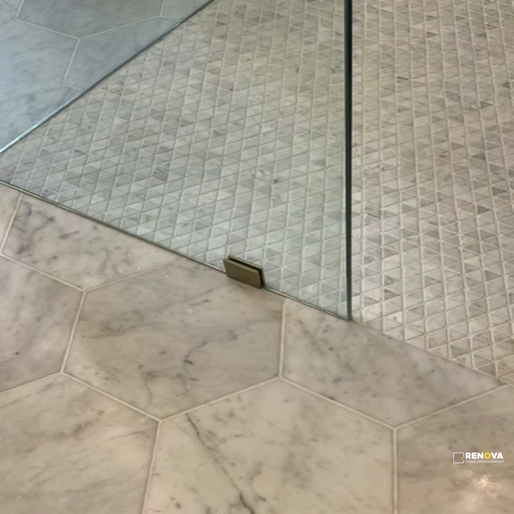 BIANCO CARRARA STONE ESSENTIALS HONED TUMBLED TRIANGLE MOSAIC 1" - 6