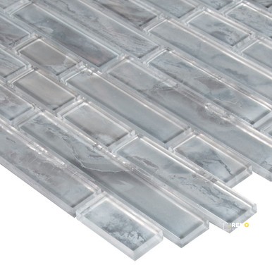 SILVER CANVAS GLASS INTERLOCKING PATTERN MOSAIC 8MM