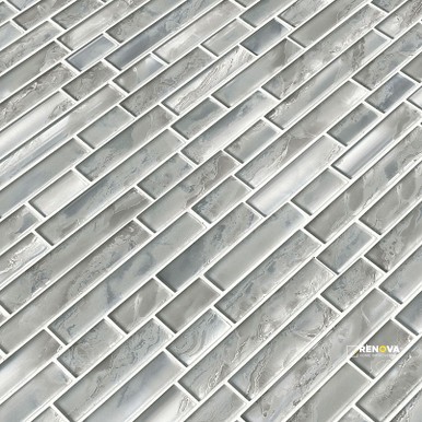 SILVER CANVAS GLASS INTERLOCKING PATTERN MOSAIC 8MM - 5